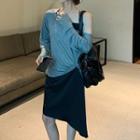 Long-sleeve Off Shoulder Loose Fit Side Knotted T-shirt T-shirt - Gray - One Size