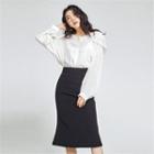 Lace-collar Bishop-sleeve Silky Blouse