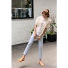 Puff-sleeve Eyelet Lace Blouse Beige - One Size
