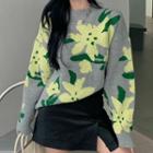 Flower Print Sweater / Cropped Pants