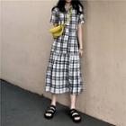Plaid Pleated Dress As Shown In Figure - One Size