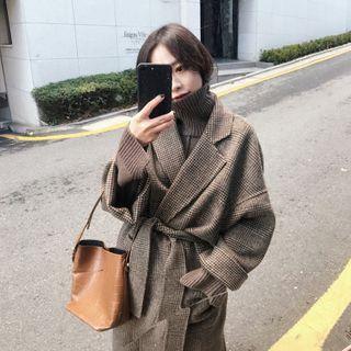 Long-sleeve Plaid Trench Coat