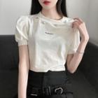 Short-sleeve Rhinestone Velvet Top / Belted Mini Skirt