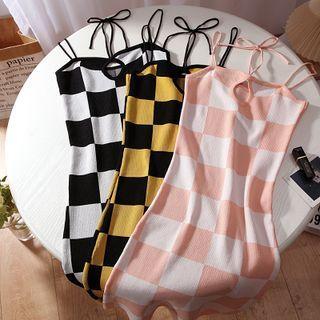Strappy Check Knit Dress