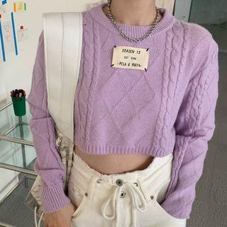 Round-neck Cable Knit Cropped Knit Top