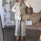 Padded Zip Vest/ Plain Turtleneck Sweater/ Cropped Wide-leg Pants