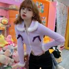 Bow Zip-up Knit Top Light Purple - One Size