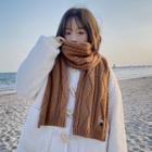 Embroidered Cable Knit Scarf