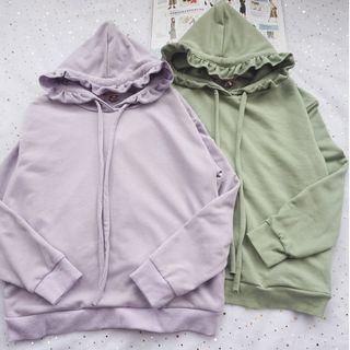 Ruffle Trim Drawstring Hoodie