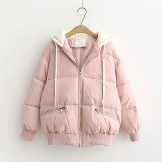 Hooded Letter Embroidered Puffer Jacket