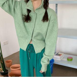 Mock-neck Cardigan / High-waist Wide-leg Pants