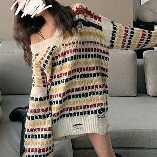 Oversized Plaid Sweater As Shown In Figure - One Size