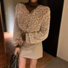 Fluffy Jacket / Long-sleeve Mock-neck Top / Mini A-line Skirt