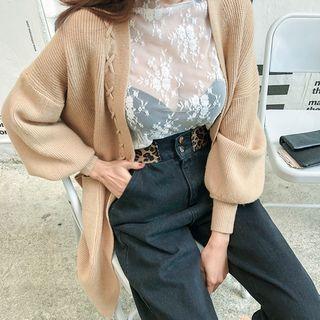 Cross-stitch Knit Long Open Cardigan