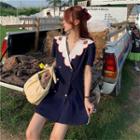 Short-sleeve Double-breasted Strawberry Embroidered A-line Dress