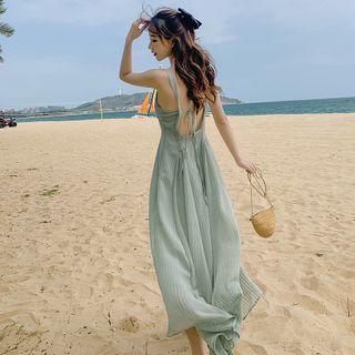 Wide Strap Open Back Midi A-line Dress