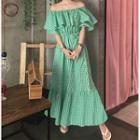 Frilled Off-shoulder Short-sleeve Maxi Dress