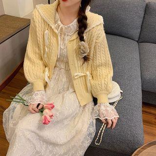 Bow-accent Knit Cardigan + Lace Dress