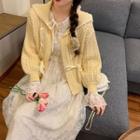 Bow-accent Knit Cardigan + Lace Dress