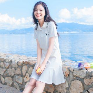 Dog Embroidered Short-sleeve A-line Polo Dress