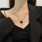 Heart Pendant Necklace Necklace - Black Heart - Silver - One Size