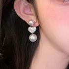 Heart Faux Pearl Alloy Dangle Earring 1 Pair - A3552 - White - One Size