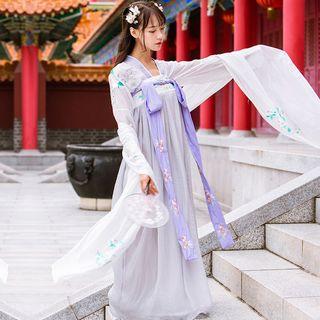 Embroidered Hanfu Top / Strapless Maxi Dress / Scarf / Set