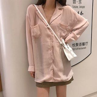 Plain Shirt / Faux Leather A-line Skirt
