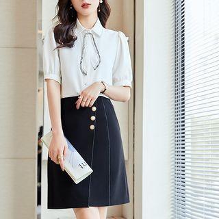 Puff-sleeve Blouse / A-line Skirt / Set