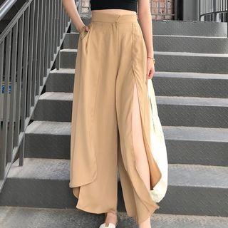 Strappy Crop Top/ Slit-front Wide-leg Pants
