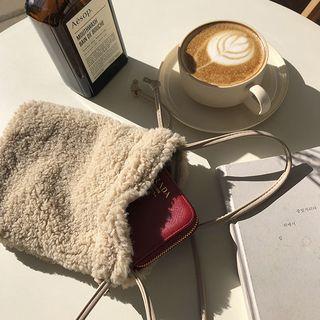 Drawstring Sherpa-fleece Mini Cross Bag