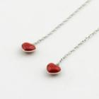 925 Sterling Silver Heart Dangle Earring 925 Silver - Heart - Red - One Size