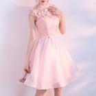 Crochet Mandarin Collar Cap Sleeve Bridesmaid Dress