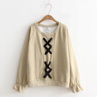 Long-sleeve Lace-up Ruffled Top