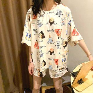 Set: Printed Tee + Shorts As Shown In Figure - One Size