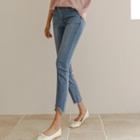 Cutout Fringe-hem Slim-fit Jeans