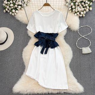 Short Sleeve T-shirt Dress With Denim Belt