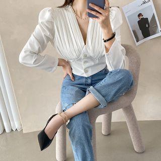 Plunge-neck Pleat Blouse