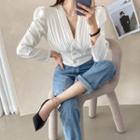 Plunge-neck Pleat Blouse