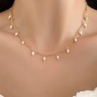Freshwater Pearl Fringed Alloy Choker Type A - Gold - One Size