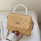 Faux Pearl Handle Quilted Crossbody Bag