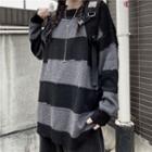 Striped Ripped Sweater Stripes - Black & Gray - One Size