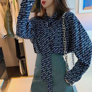Lettering Tie-neck Blouse