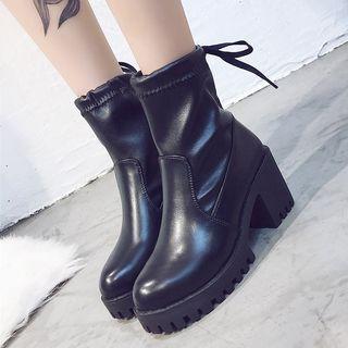 Paneled Block Heel Round Toe Booties