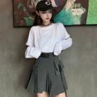 Detachable Long-sleeve T-shirt / Mini Pleated Skirt