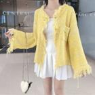 Fringed Trim Open Front Cardigan