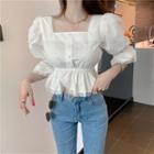 Puff-sleeve Lace Trim Square-neck Top