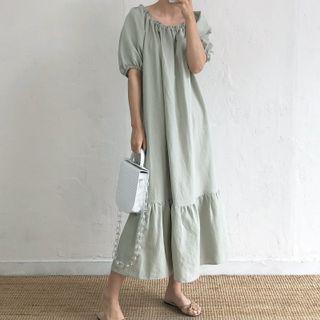 Short Sleeve Tie-waist Midi Dress