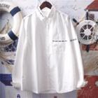 Long-sleeve Lettering Embroidered Shirt White - One Size