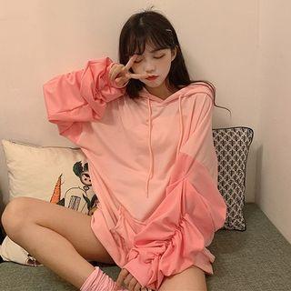 Long-sleeve Crinkled Hooded Top Pink - One Size